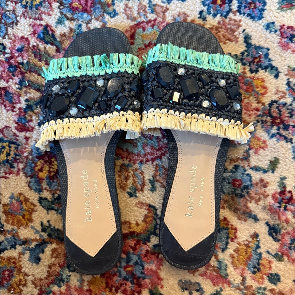 Kate Spade Black and Mint Embellished Sandals